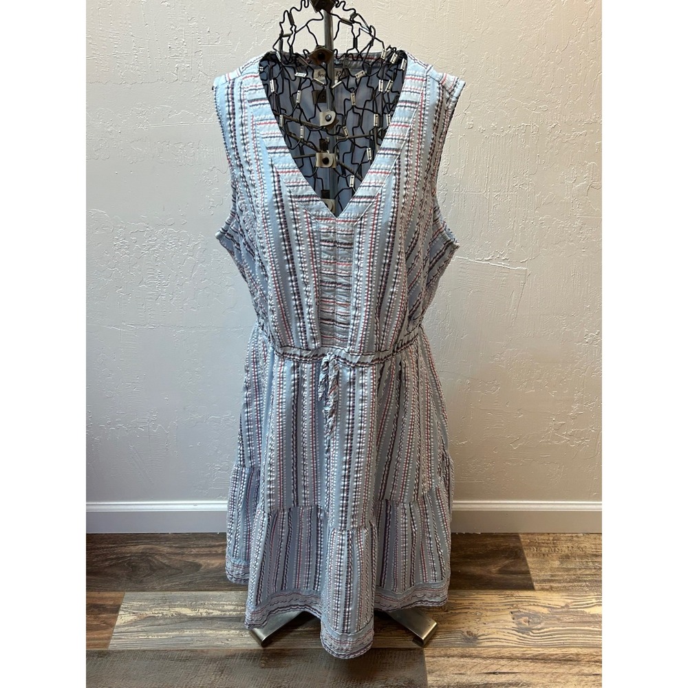 Indigo Rose Womens 1X Blue Striped Sleeveless V-Neck Tiered Midi Dress